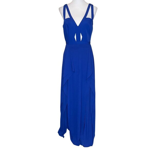 BCBGMaxAzria Royal Blue Cut Out Maxi Dress Ruffle Formal Gown Size 10 - Picture 2 of 14